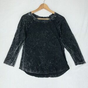 STRETCH Pilcro Top‎ Womens Medium Black Acid Wash Raglan Cotton Tee Shirt
